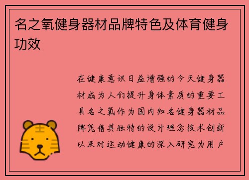 名之氧健身器材品牌特色及体育健身功效