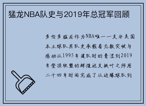 猛龙NBA队史与2019年总冠军回顾